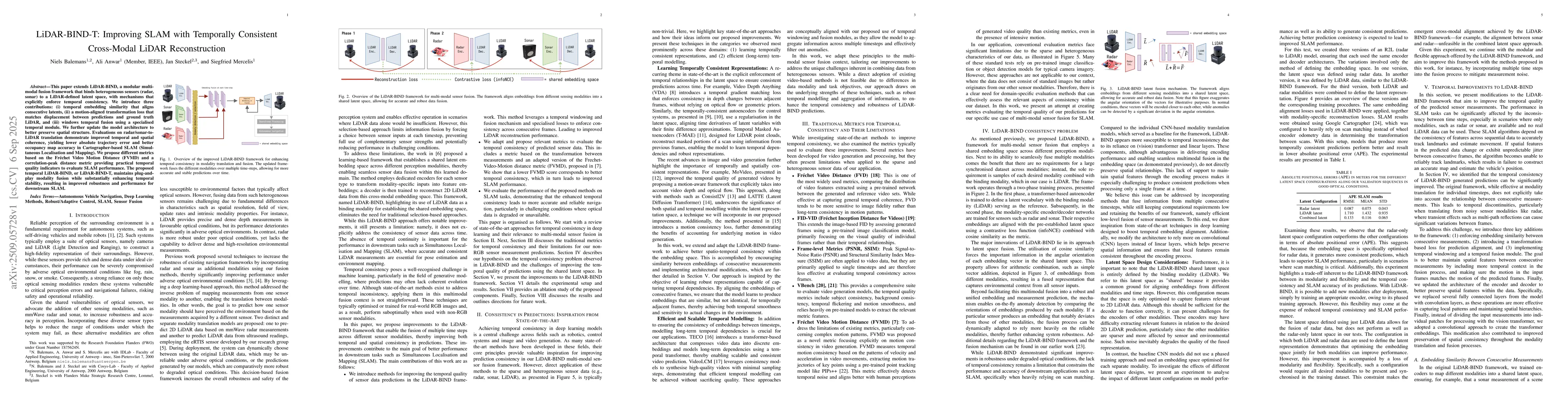 Thumbnail for LiDAR-BIND-T: Improving SLAM with Temporally Consistent Cross-Modal
  LiDAR Reconstruction