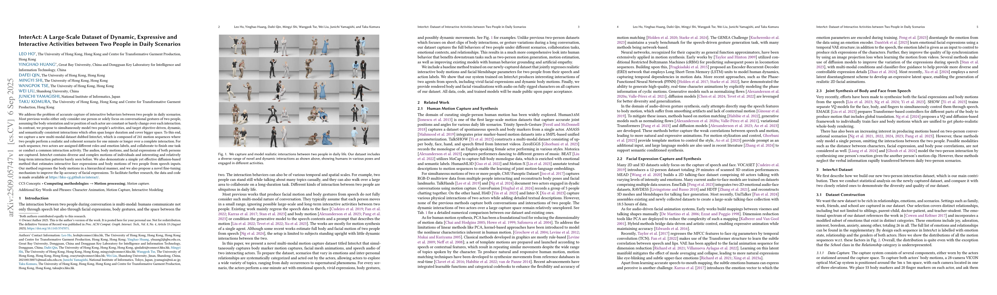 Thumbnail for InterAct: A Large-Scale Dataset of Dynamic, Expressive and Interactive
  Activities between Two People in Daily Scenarios