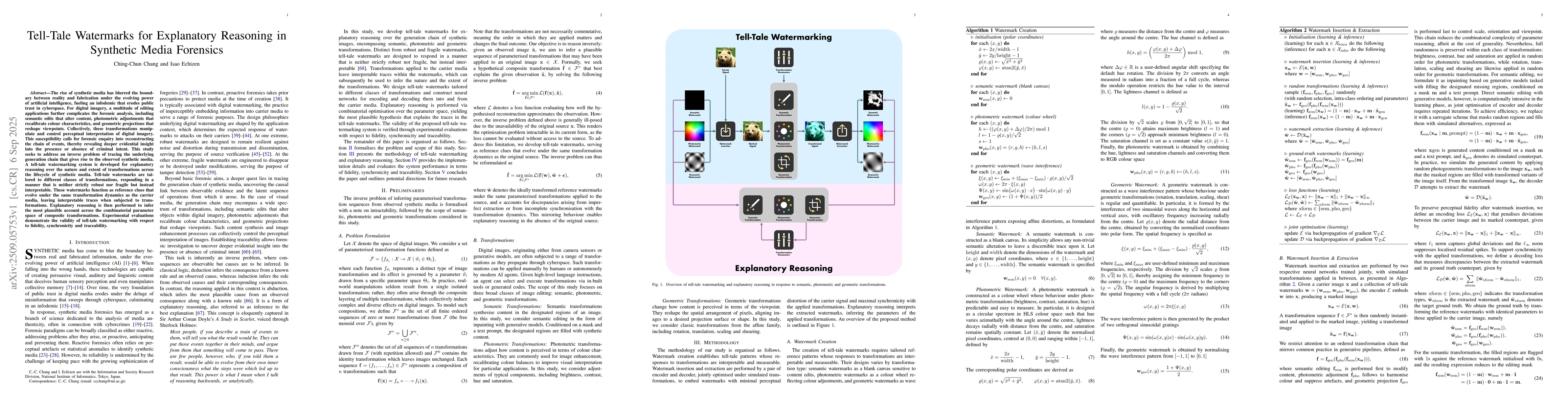 Thumbnail for Tell-Tale Watermarks for Explanatory Reasoning in Synthetic Media
  Forensics