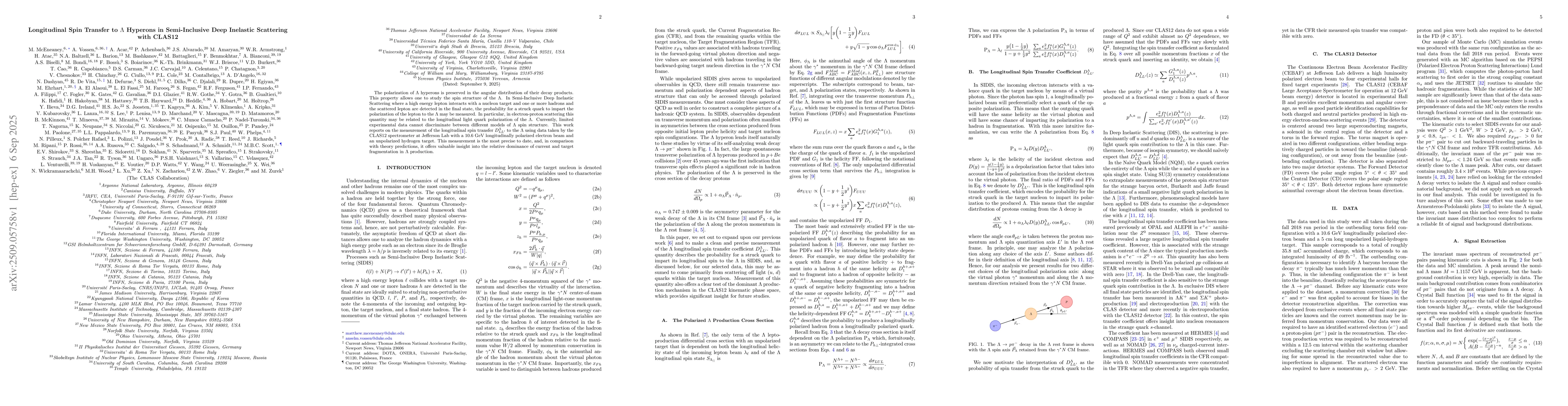 Thumbnail for Longitudinal Spin Transfer to $Λ$ Hyperons in Semi-Inclusive Deep
  Inelastic Scattering with CLAS12
