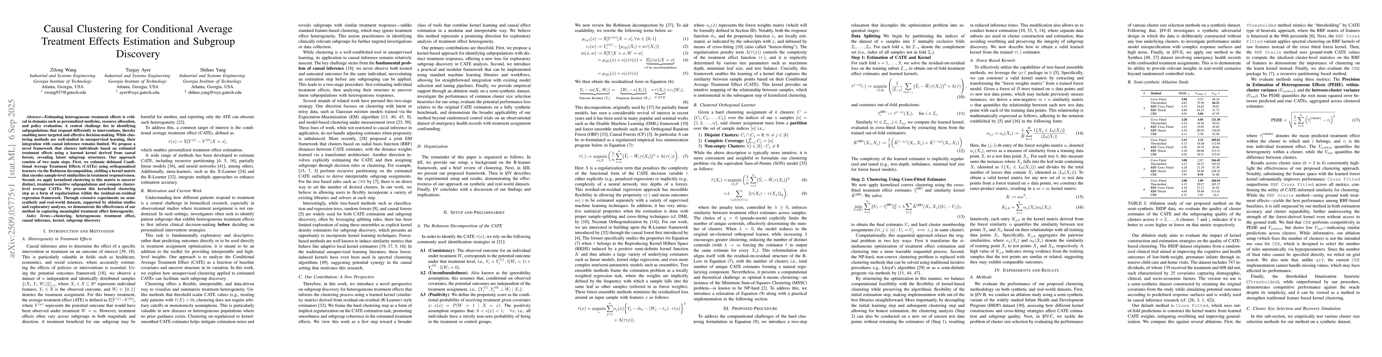 Thumbnail for Causal Clustering for Conditional Average Treatment Effects Estimation
  and Subgroup Discovery