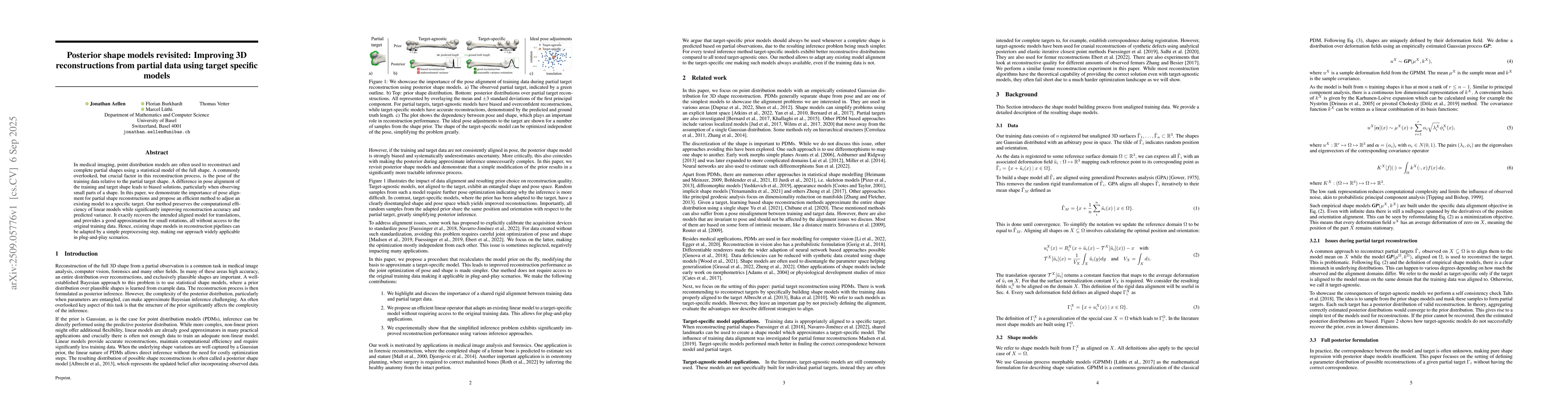 Thumbnail for Posterior shape models revisited: Improving 3D reconstructions from
  partial data using target specific models