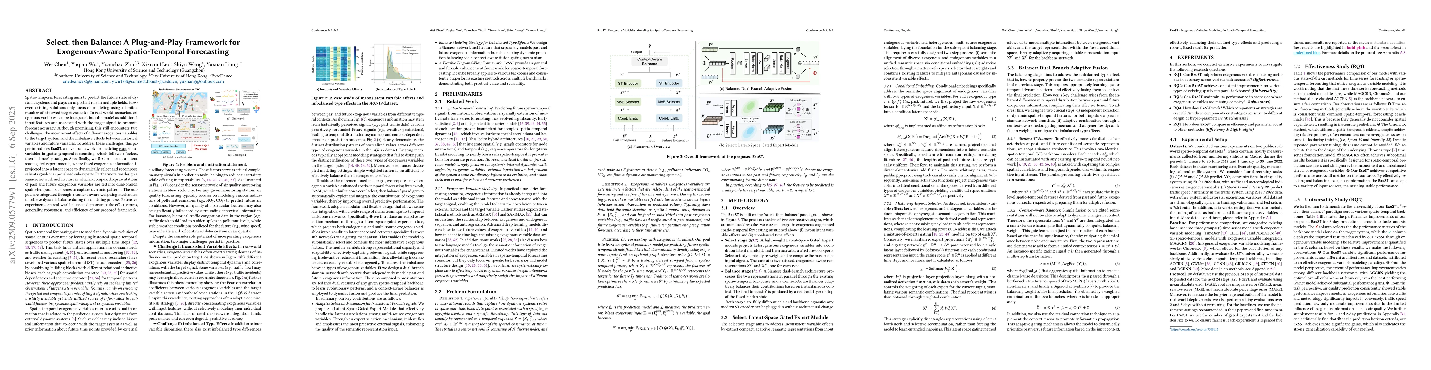 Thumbnail for Select, then Balance: A Plug-and-Play Framework for Exogenous-Aware
  Spatio-Temporal Forecasting