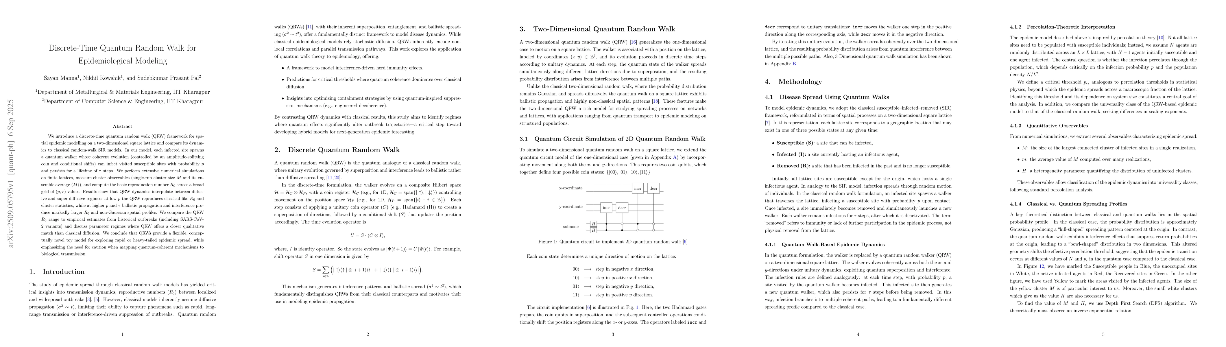 Thumbnail for Discrete-Time Quantum Random Walk for Epidemiological Modeling