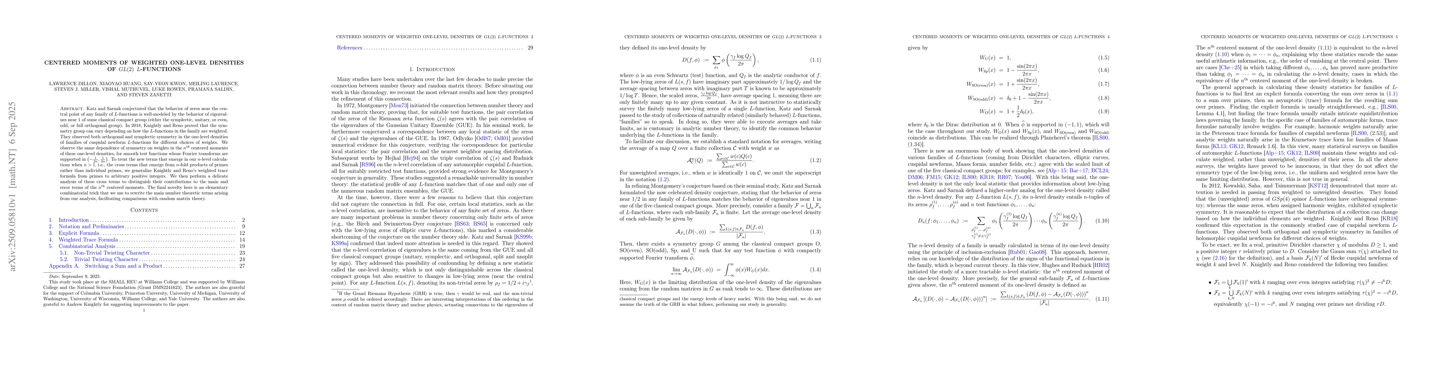 Thumbnail for Centered Moments of Weighted One-Level Densities of $GL(2)$
  $L$-Functions