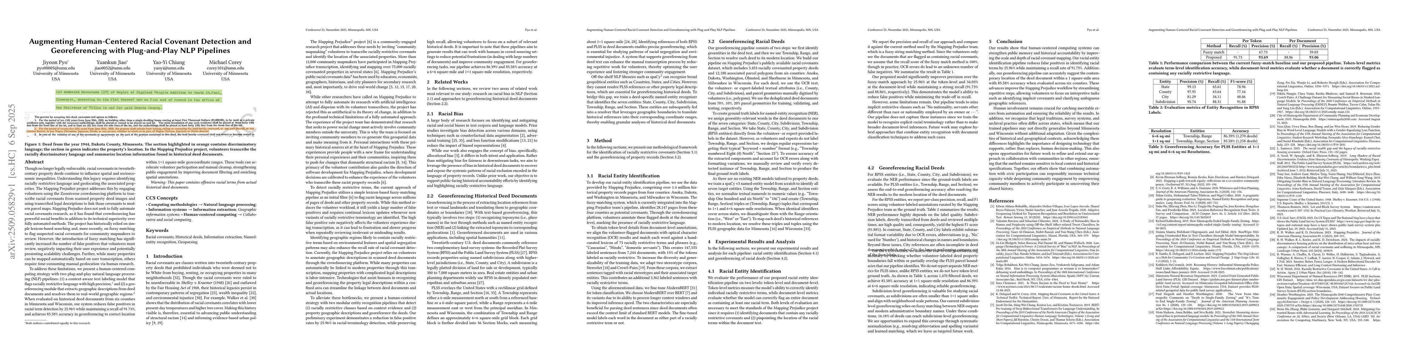 Thumbnail for Augmenting Human-Centered Racial Covenant Detection and Georeferencing
  with Plug-and-Play NLP Pipelines