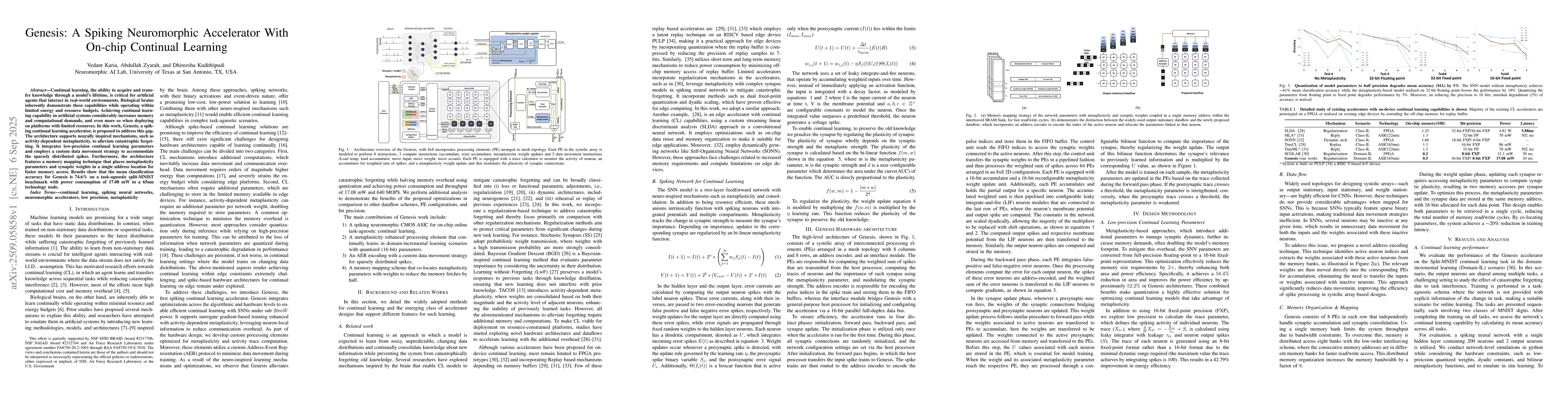 Thumbnail for Genesis: A Spiking Neuromorphic Accelerator With On-chip Continual
  Learning