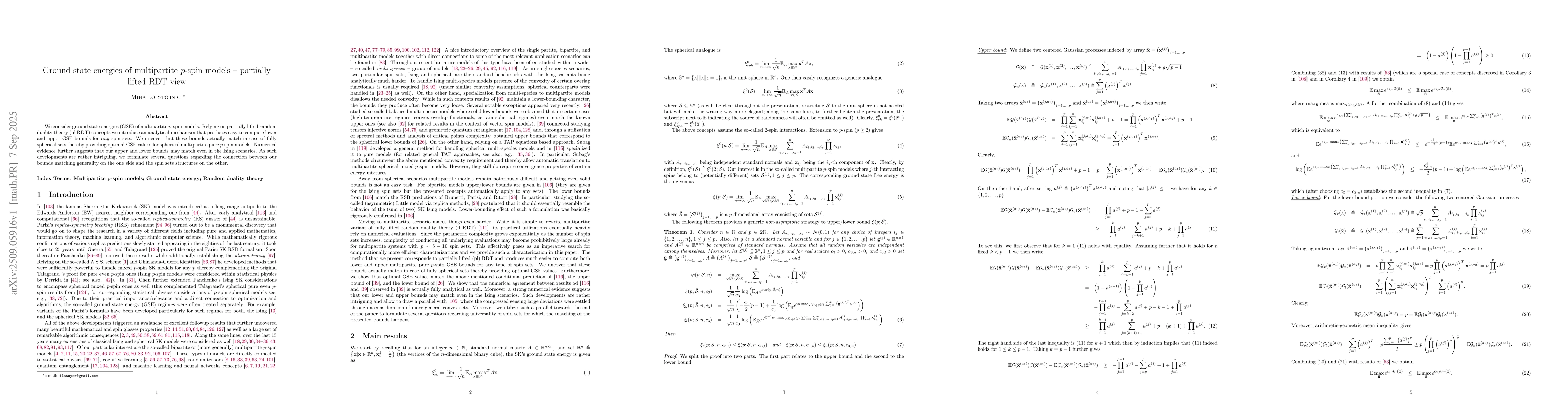 Thumbnail for Ground state energies of multipartite $p$-spin models -- partially
  lifted RDT view