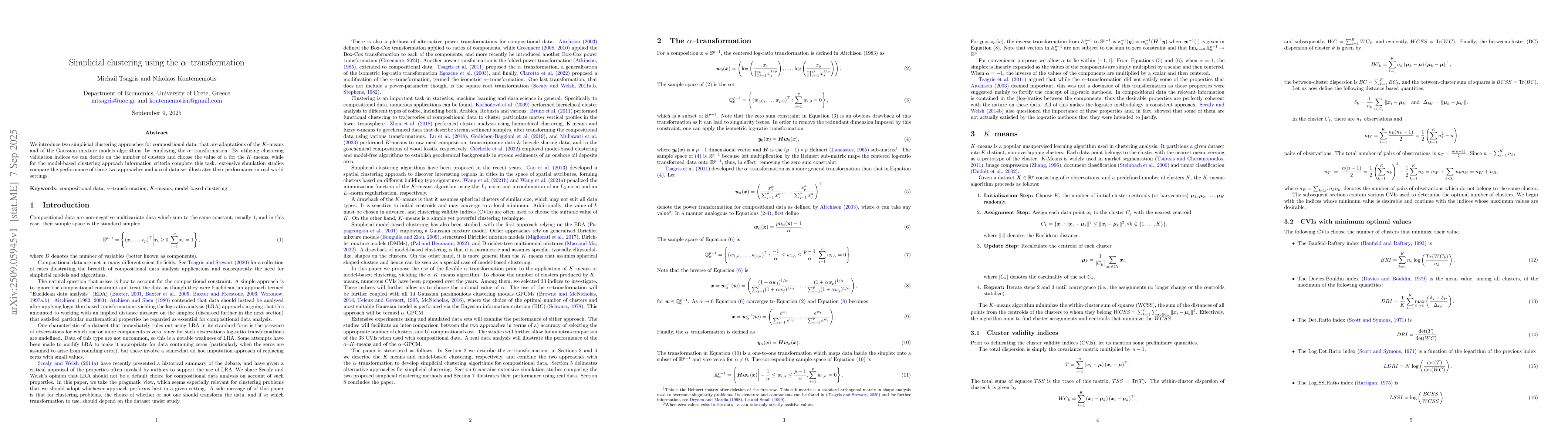 Thumbnail for Simplicial clustering using the $α$--transformation