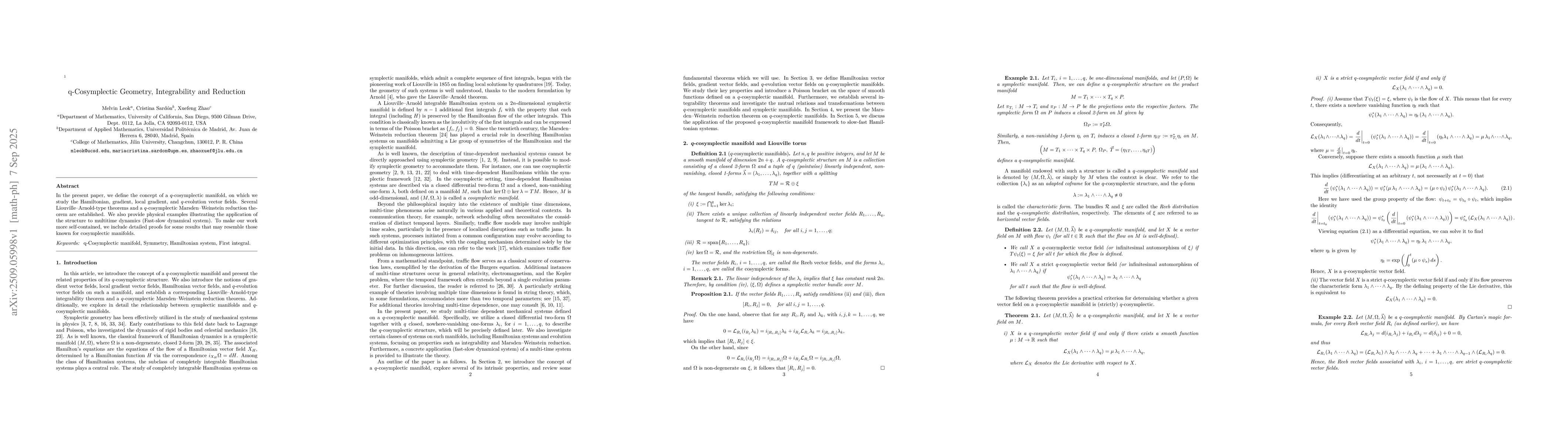 Thumbnail for q-Cosymplectic Geometry, Integrability and Reduction
