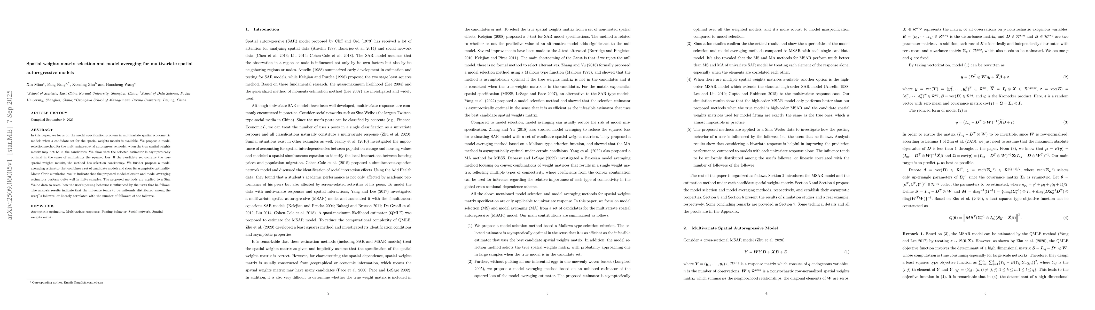 Thumbnail for Spatial weights matrix selection and model averaging for multivariate
  spatial autoregressive models