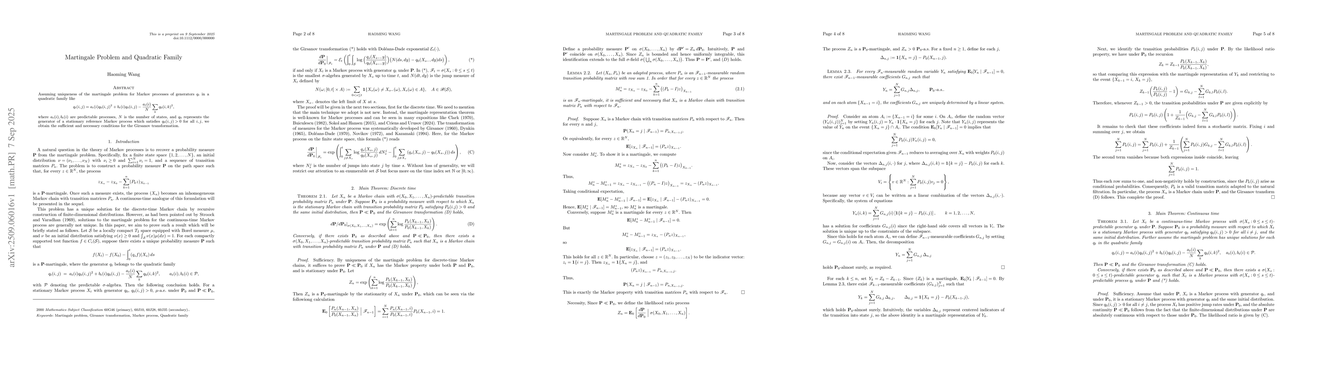 Thumbnail for Martingale Problem and Quadratic Family