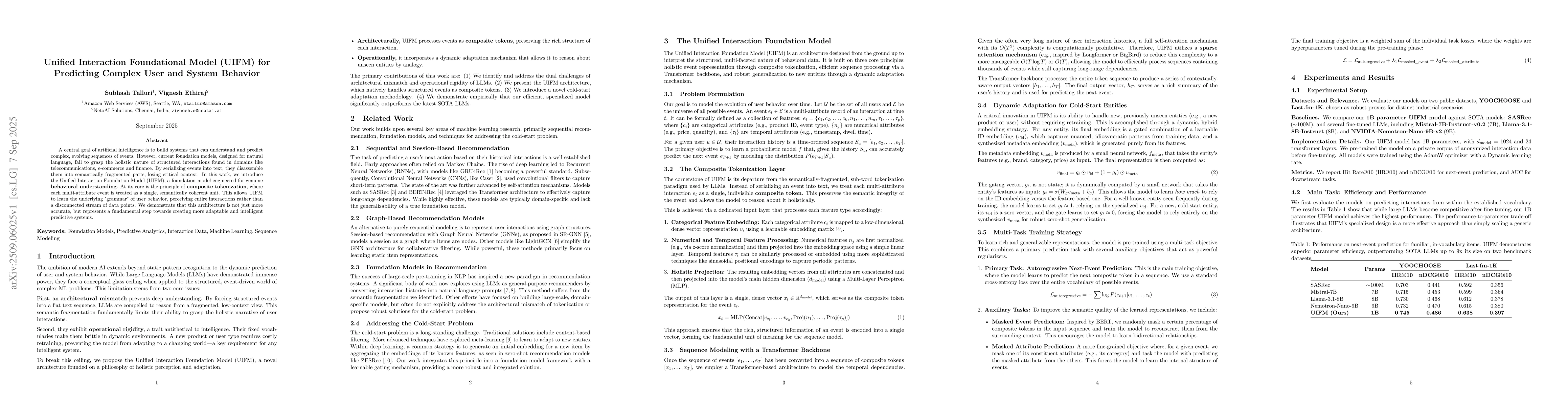 Thumbnail for Unified Interaction Foundational Model (UIFM) for Predicting Complex
  User and System Behavior