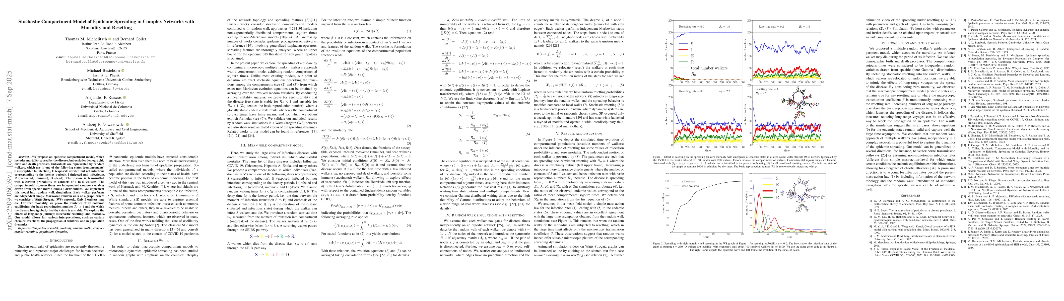 Thumbnail for Stochastic Compartment Model of Epidemic Spreading in Complex Networks
  with Mortality and Resetting