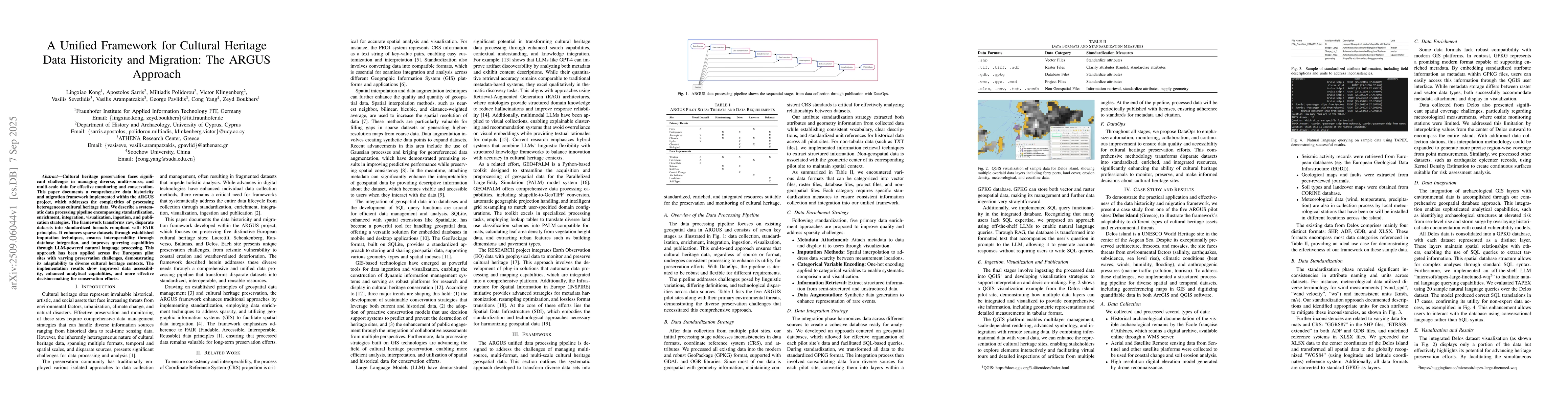 Thumbnail for A Unified Framework for Cultural Heritage Data Historicity and
  Migration: The ARGUS Approach