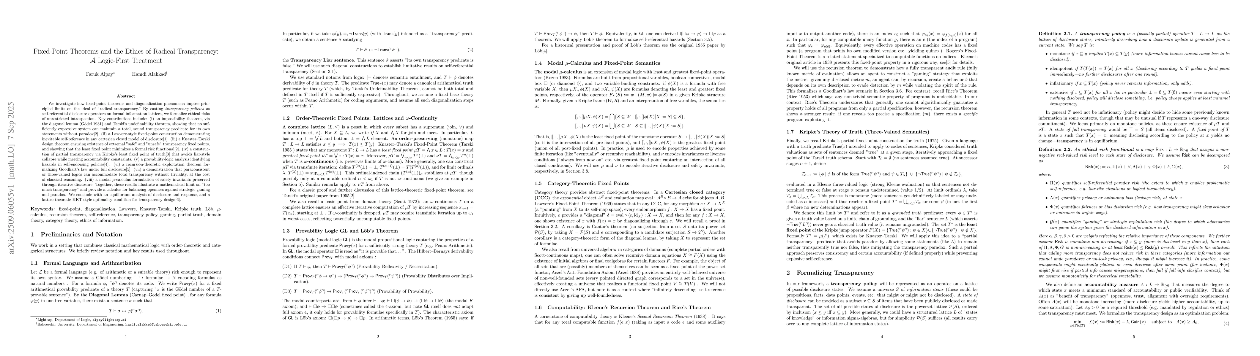 Thumbnail for Fixed-Point Theorems and the Ethics of Radical Transparency: A
  Logic-First Treatment