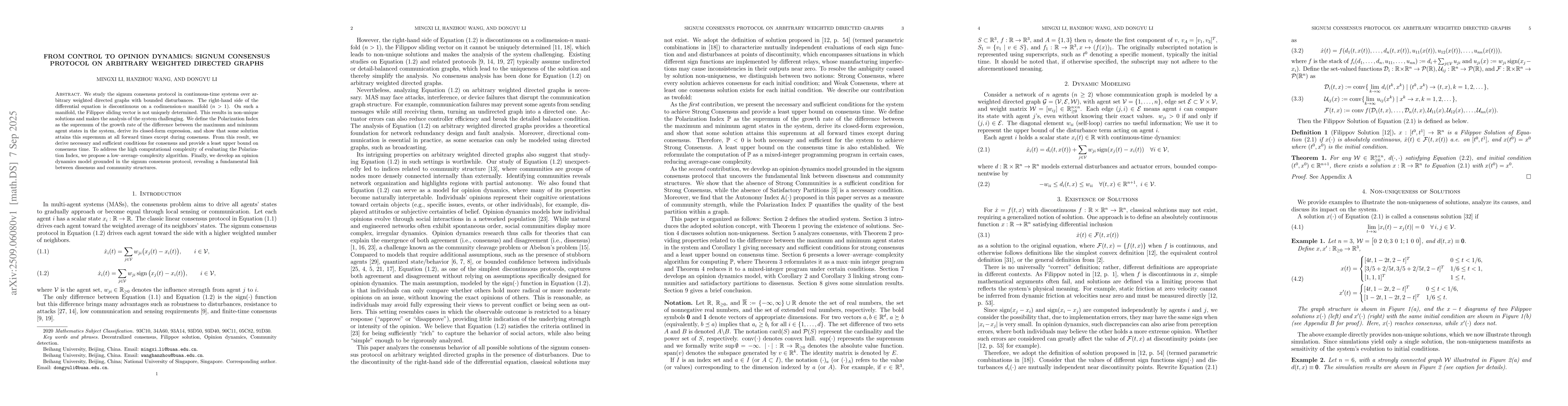 Thumbnail for From Control to Opinion Dynamics: Signum Consensus Protocol on Arbitrary
  Weighted Directed Graphs
