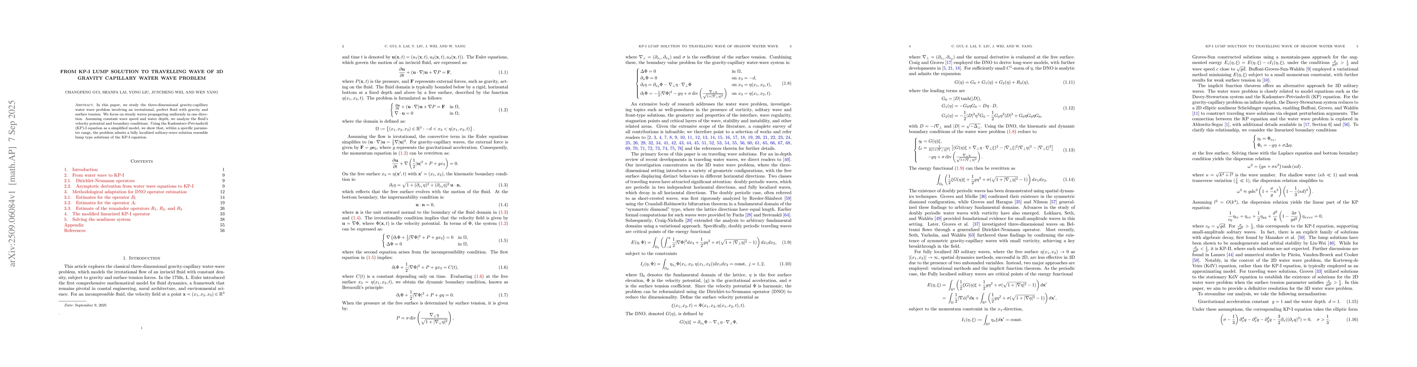 Thumbnail for From KP-I Lump Solution to Travelling wave of 3D Gravity Capillary Water
  wave problem