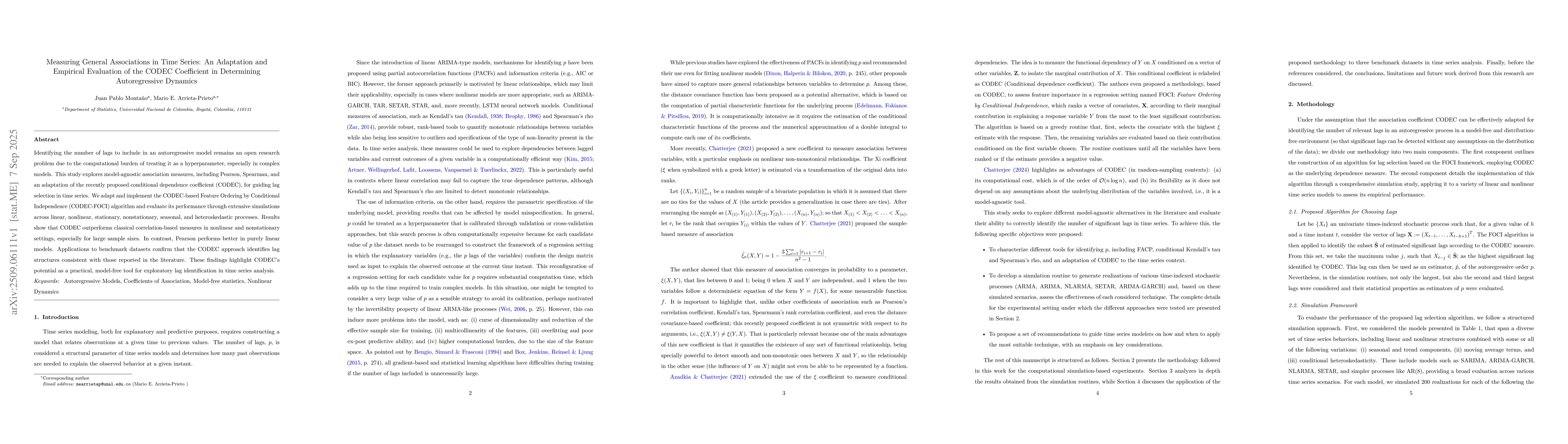 Thumbnail for Measuring General Associations in Time Series: An Adaptation and
  Empirical Evaluation of the CODEC Coefficient in Determining Autoregressive
  Dynamics