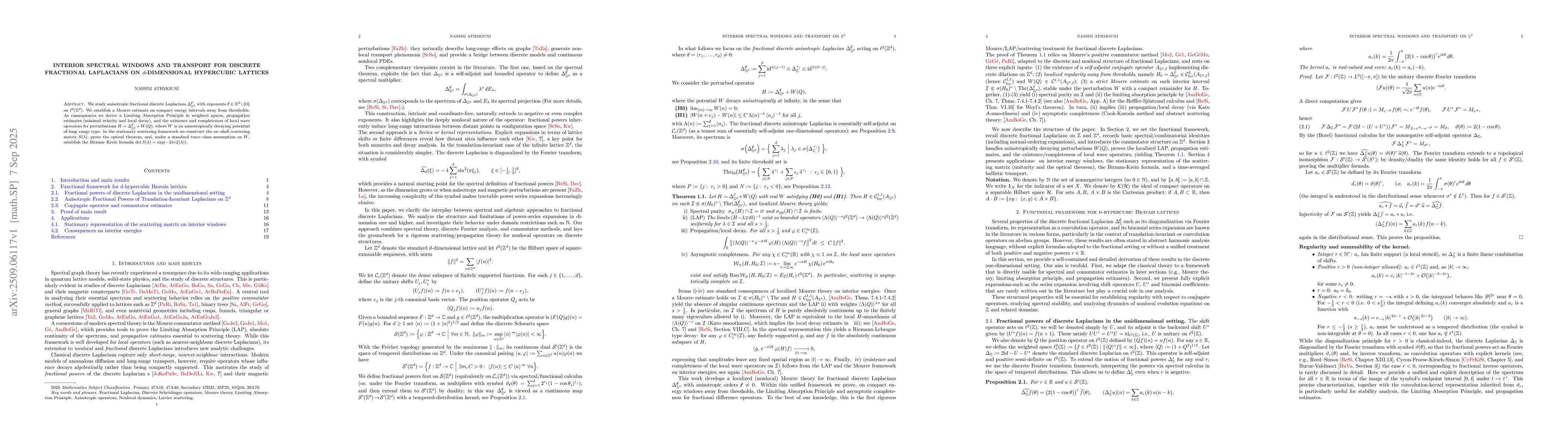 Thumbnail for Interior Spectral Windows and Transport for Discrete Fractional
  Laplacians on $d$-Dimensional Hypercubic Lattices