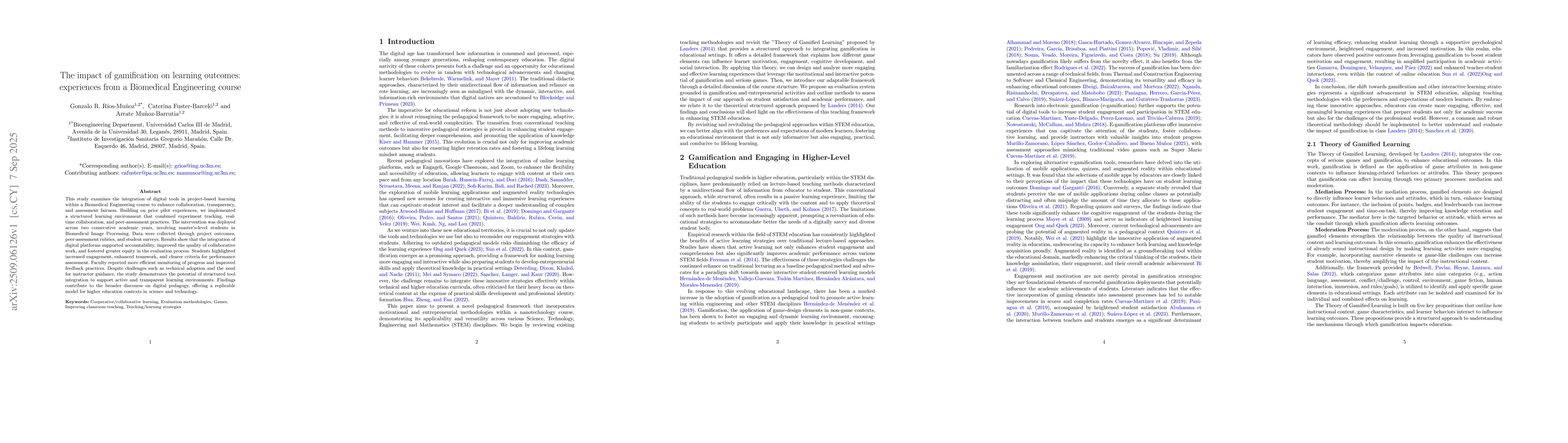 Thumbnail for The impact of gamification on learning outcomes: experiences from a
  Biomedical Engineering course