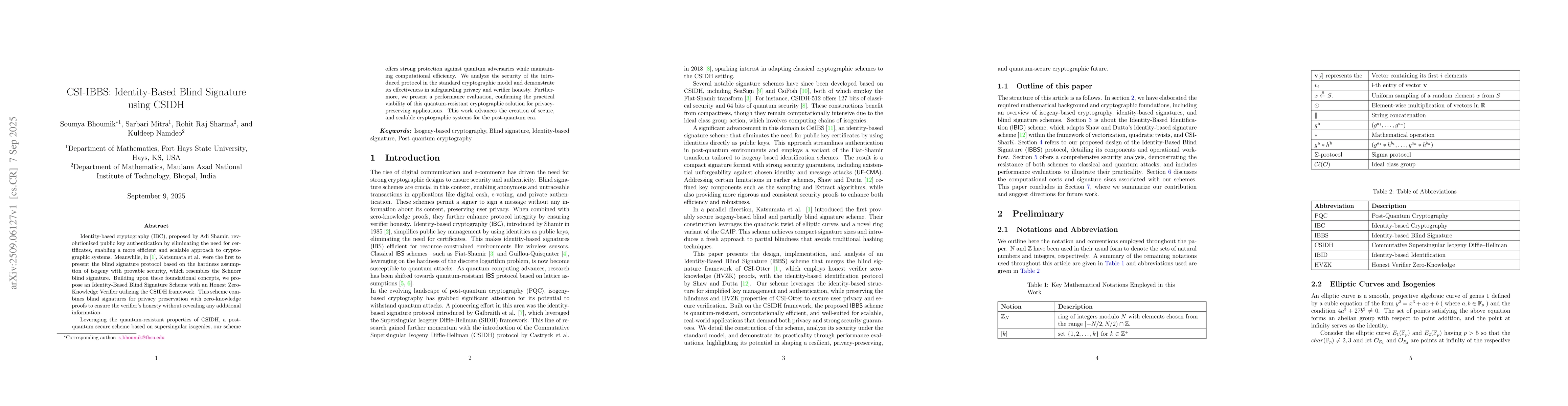 Thumbnail for CSI-IBBS: Identity-Based Blind Signature using CSIDH