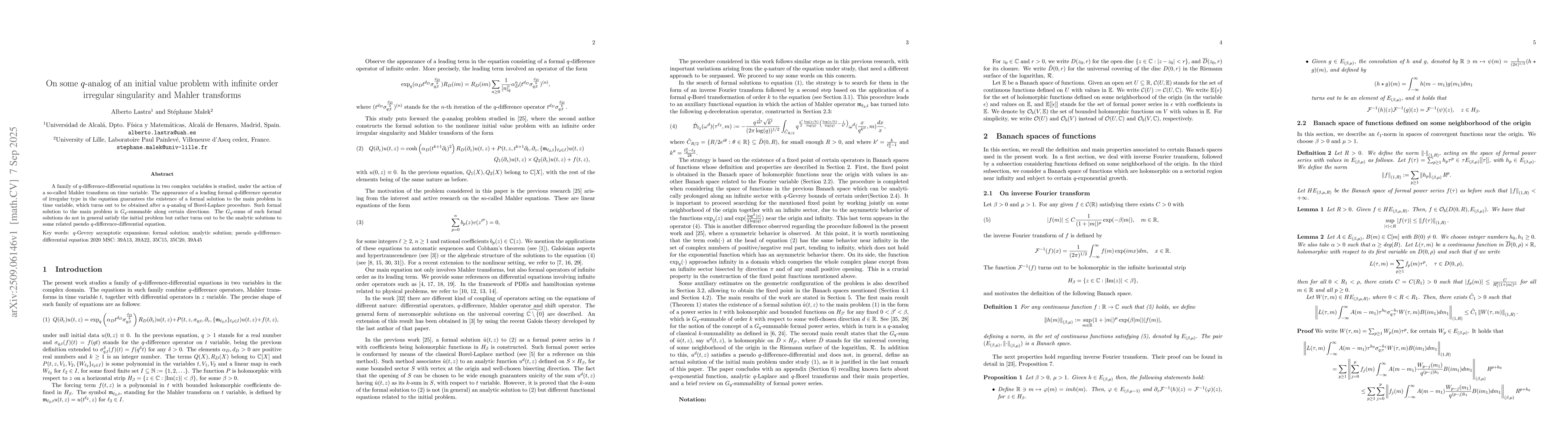 Thumbnail for On some $q$-analog of an initial value problem with infinite order
  irregular singularity and Mahler transforms