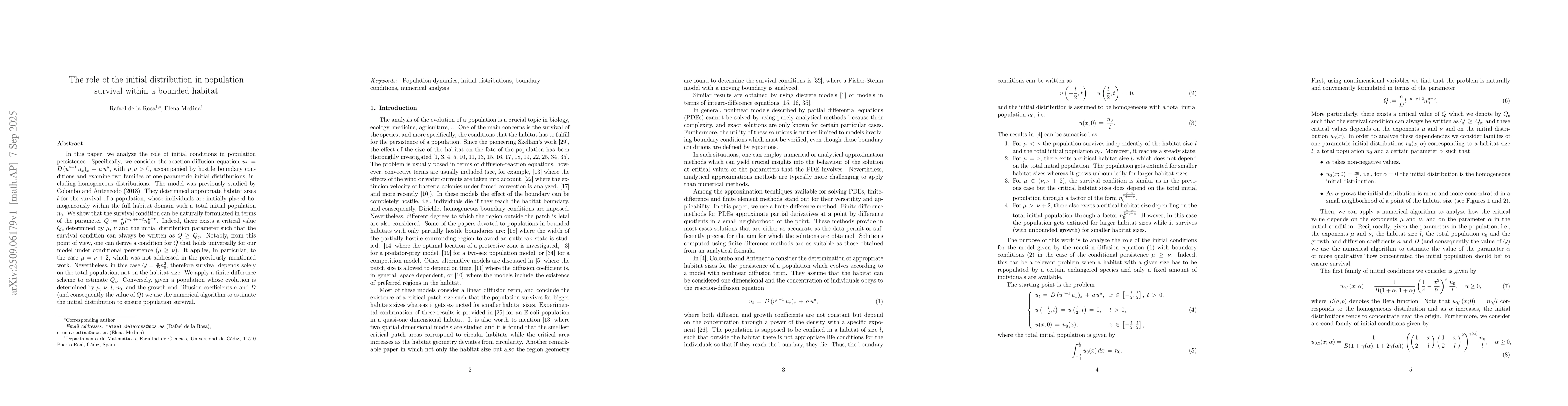 Thumbnail for The role of the initial distribution in population survival within a
  bounded habitat