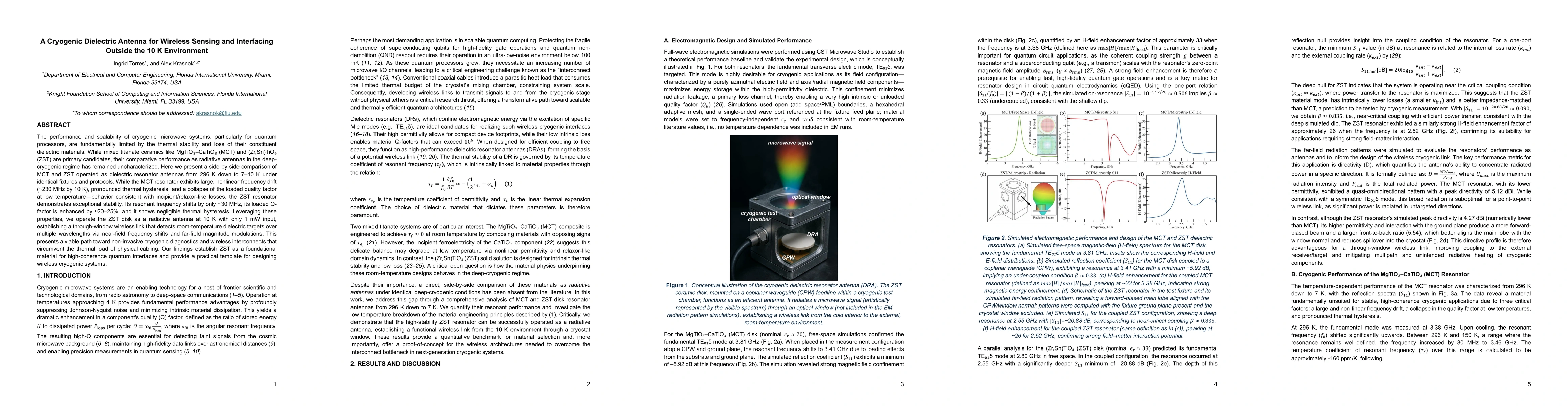 Thumbnail for A Cryogenic Dielectric Antenna for Wireless Sensing and Interfacing
  Outside the 10 K Environment