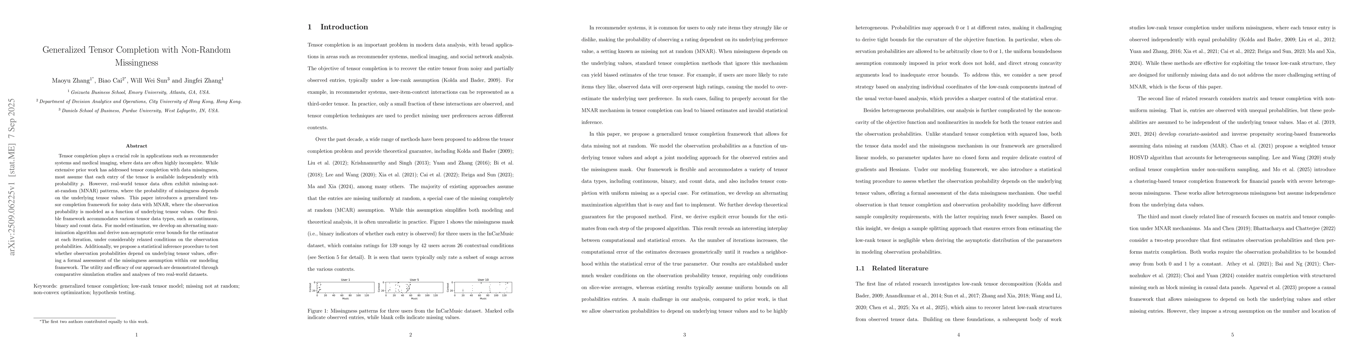 Thumbnail for Generalized Tensor Completion with Non-Random Missingness