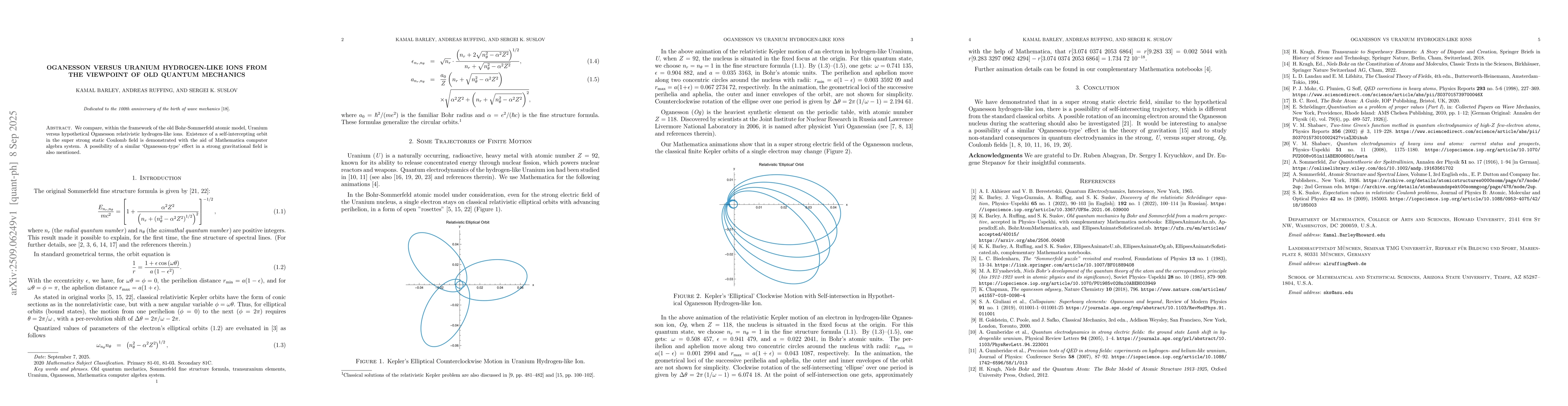 Thumbnail for Oganesson versus Uranium Hydrogen-like Ions from the Viewpoint of Old
  Quantum Mechanics