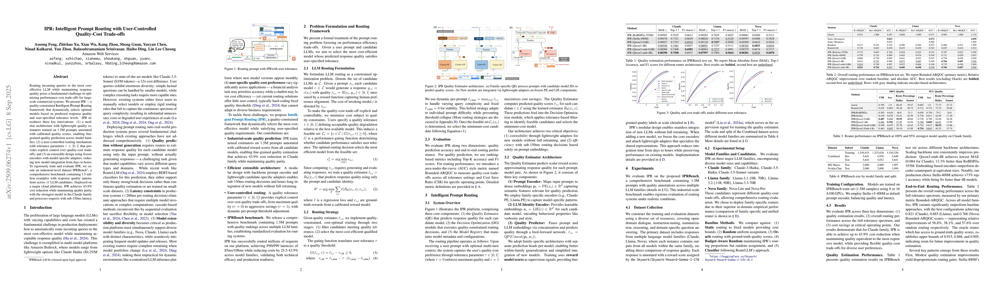 Thumbnail for IPR: Intelligent Prompt Routing with User-Controlled Quality-Cost
  Trade-offs