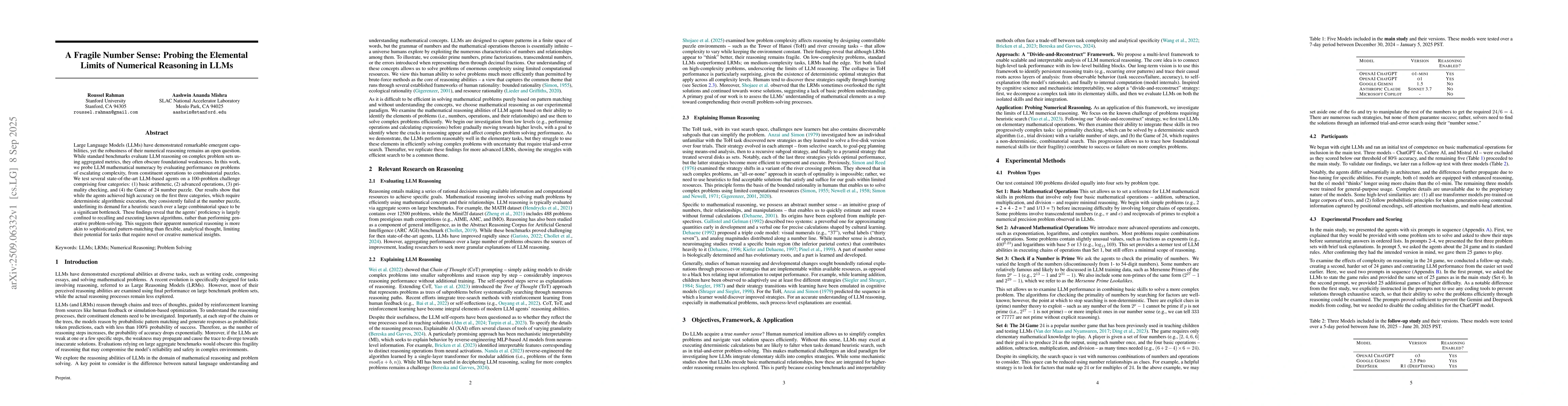 Thumbnail for A Fragile Number Sense: Probing the Elemental Limits of Numerical
  Reasoning in LLMs