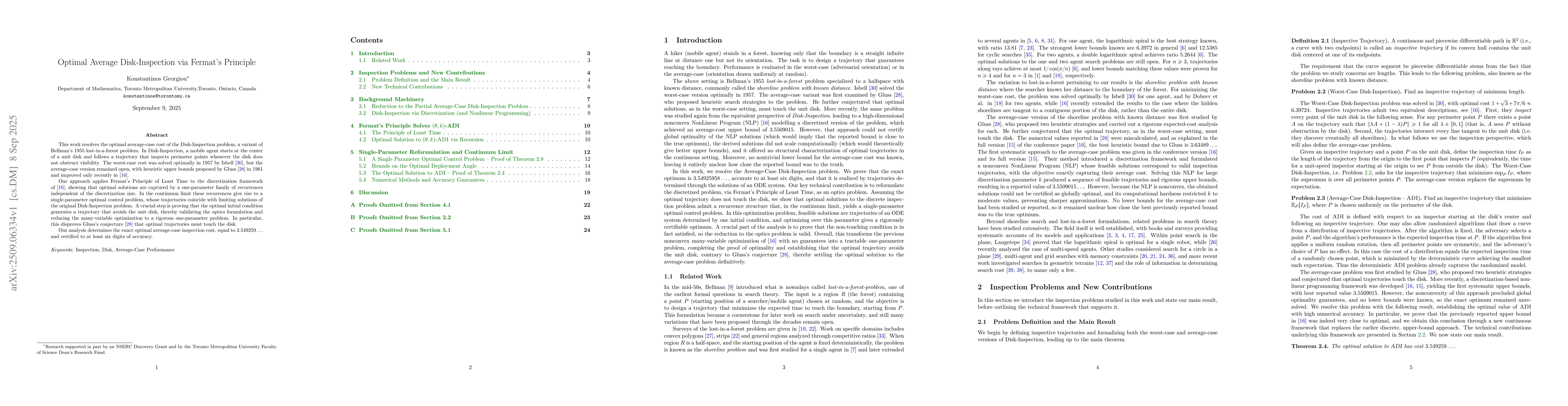 Thumbnail for Optimal Average Disk-Inspection via Fermat's Principle