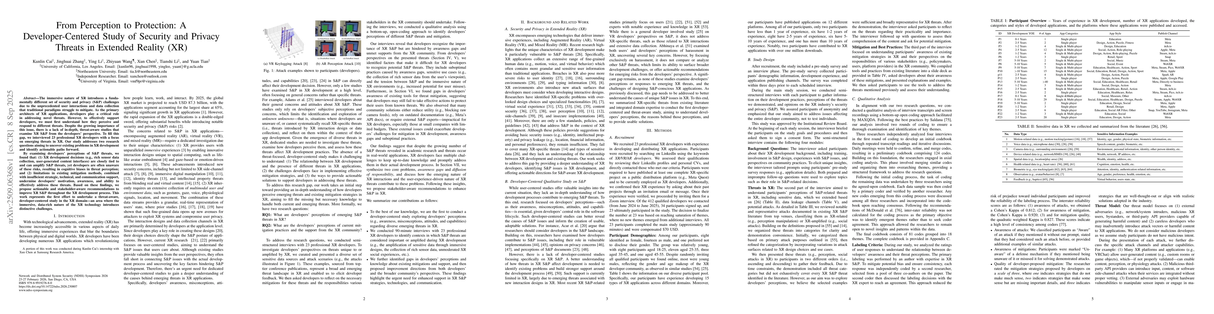 Thumbnail for From Perception to Protection: A Developer-Centered Study of Security
  and Privacy Threats in Extended Reality (XR)
