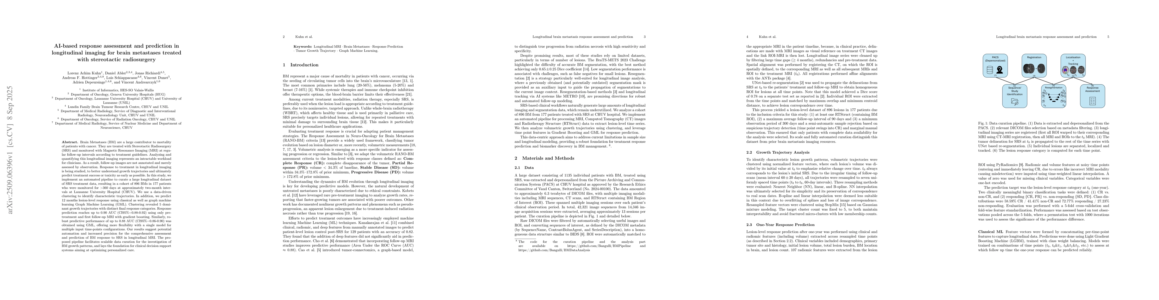 Thumbnail for AI-based response assessment and prediction in longitudinal imaging for
  brain metastases treated with stereotactic radiosurgery