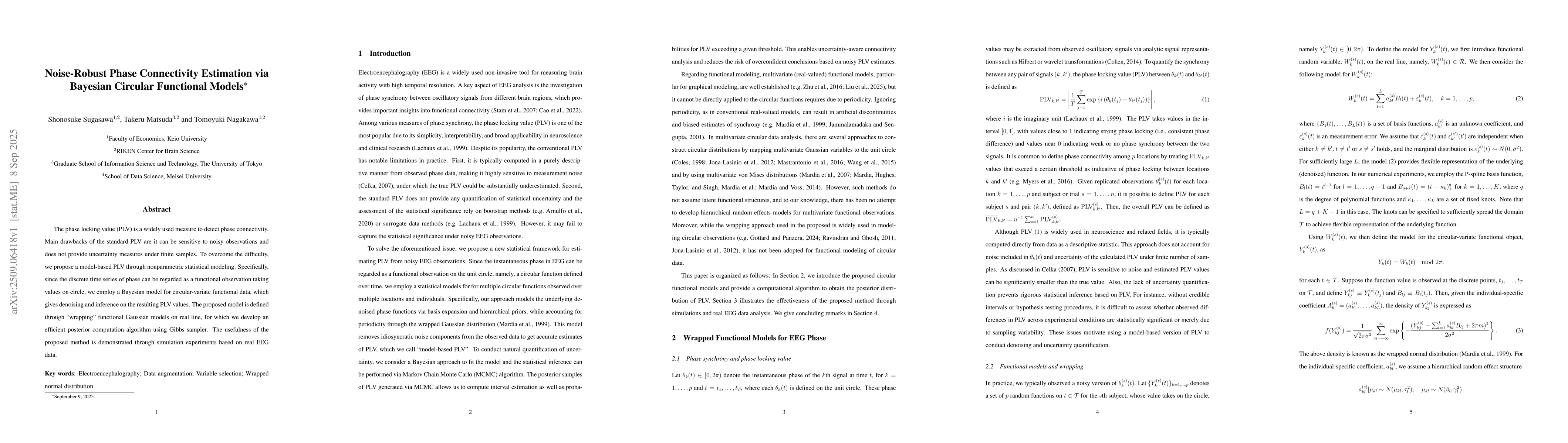 Thumbnail for Noise-Robust Phase Connectivity Estimation via Bayesian Circular
  Functional Models