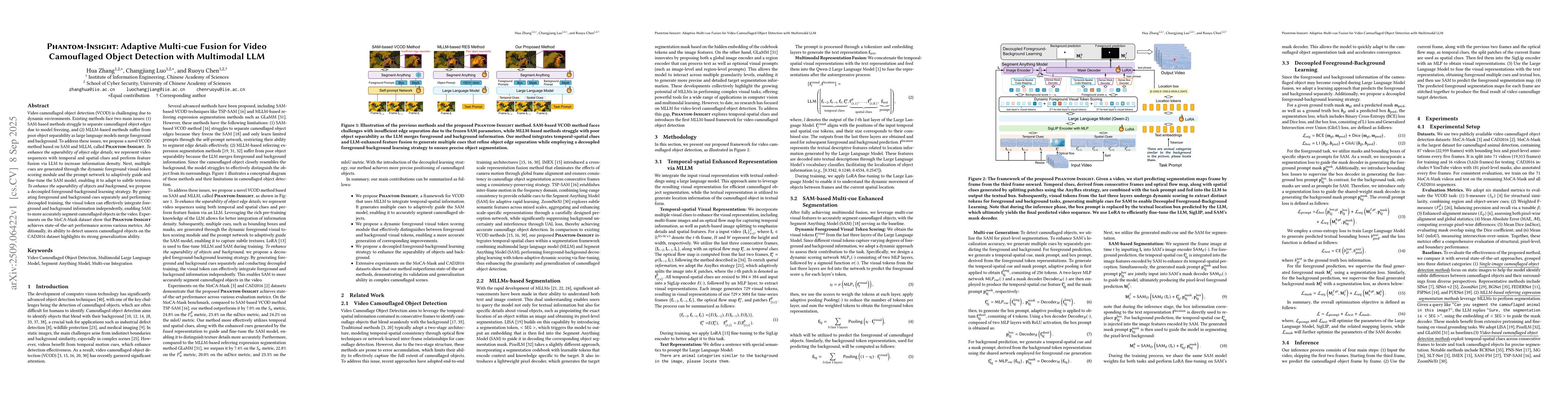 Thumbnail for Phantom-Insight: Adaptive Multi-cue Fusion for Video Camouflaged Object
  Detection with Multimodal LLM