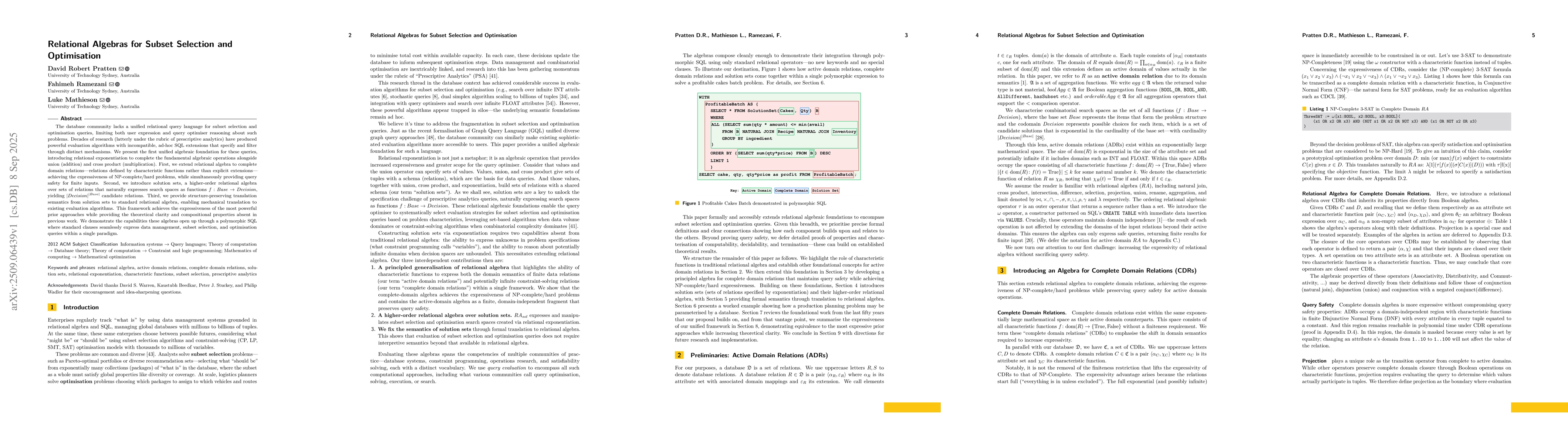 Thumbnail for Relational Algebras for Subset Selection and Optimisation