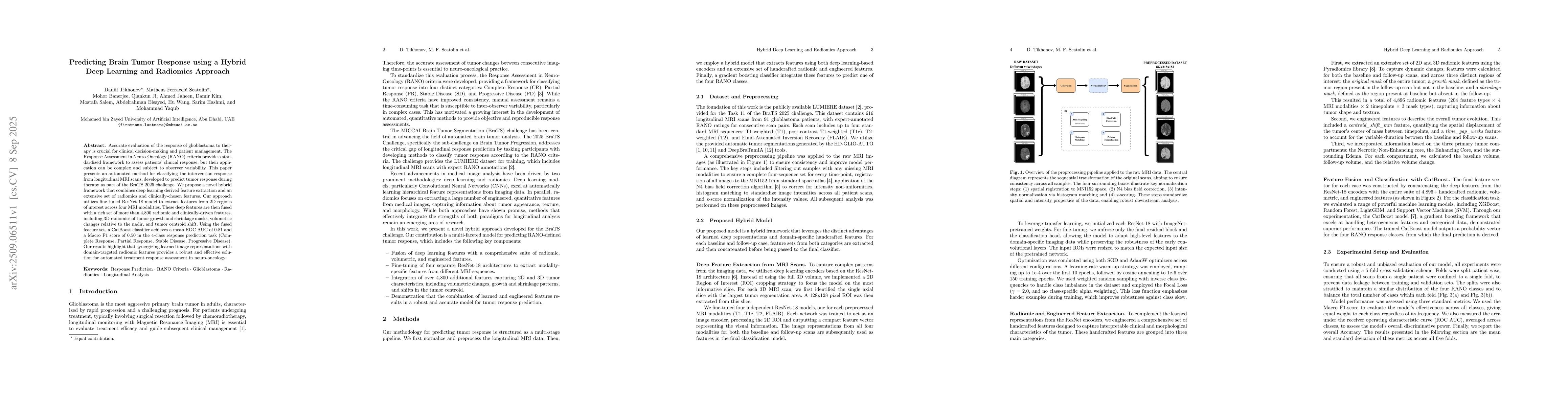 Thumbnail for Predicting Brain Tumor Response to Therapy using a Hybrid Deep Learning
  and Radiomics Approach