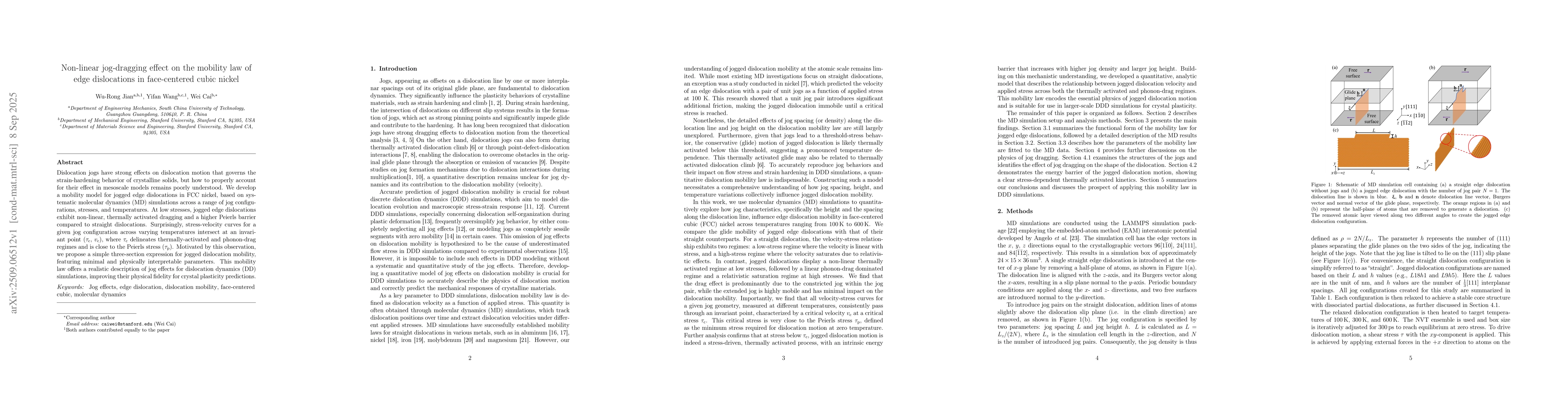 Thumbnail for Non-linear jog-dragging effect on the mobility law of edge dislocations
  in face-centered cubic nickel