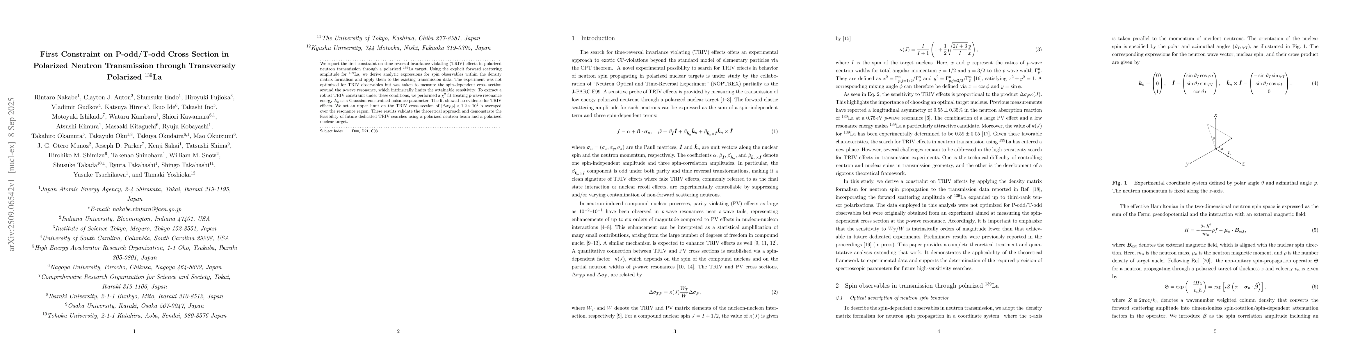 Thumbnail for First Constraint on P-odd/T-odd Cross Section in Polarized Neutron
  Transmission through Transversely Polarized $^{139}$La