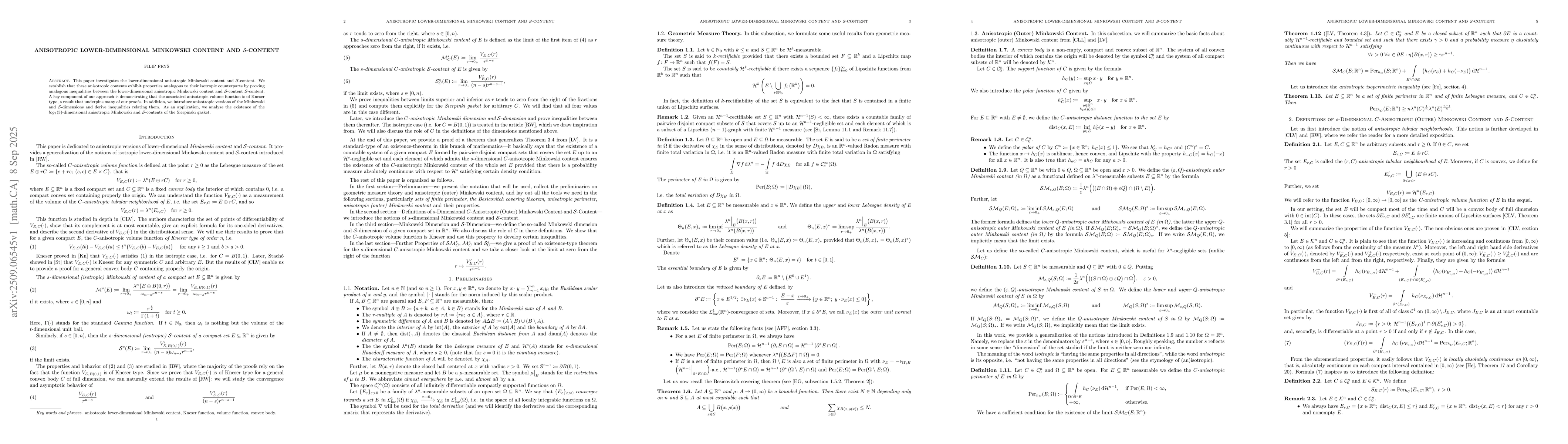 Thumbnail for Anisotropic lower-dimensional Minkowski content and
  $\mathcal{S}$-content
