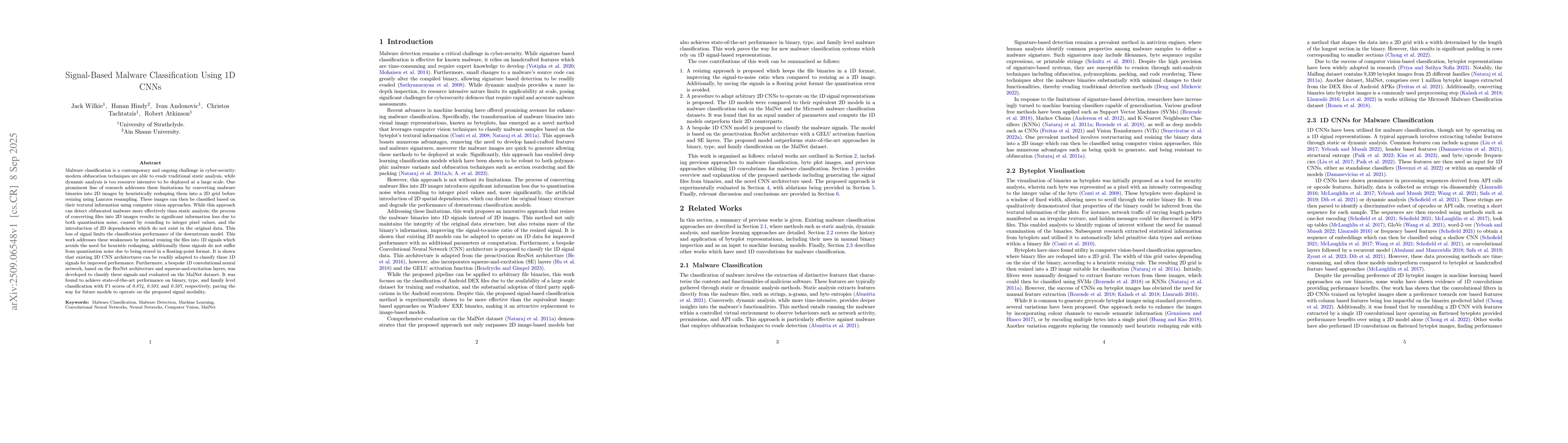 Thumbnail for Signal-Based Malware Classification Using 1D CNNs