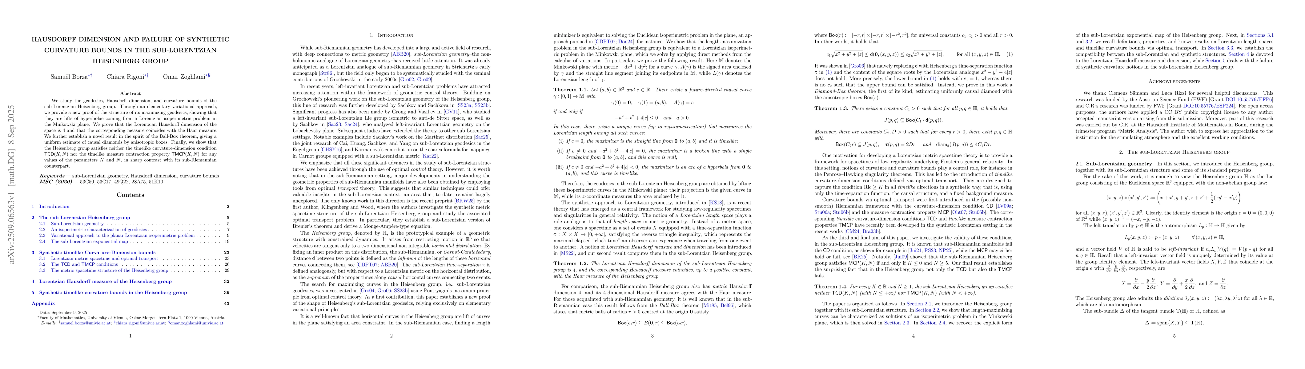 Thumbnail for Hausdorff dimension and failure of synthetic curvature bounds in the
  sub-Lorentzian Heisenberg group