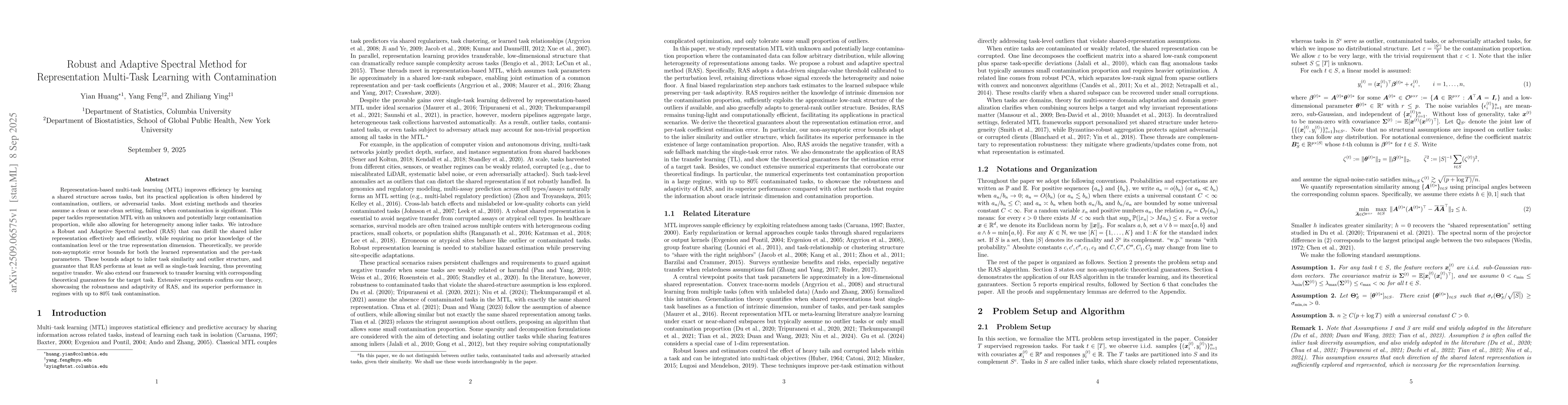 Thumbnail for Robust and Adaptive Spectral Method for Representation Multi-Task
  Learning with Contamination