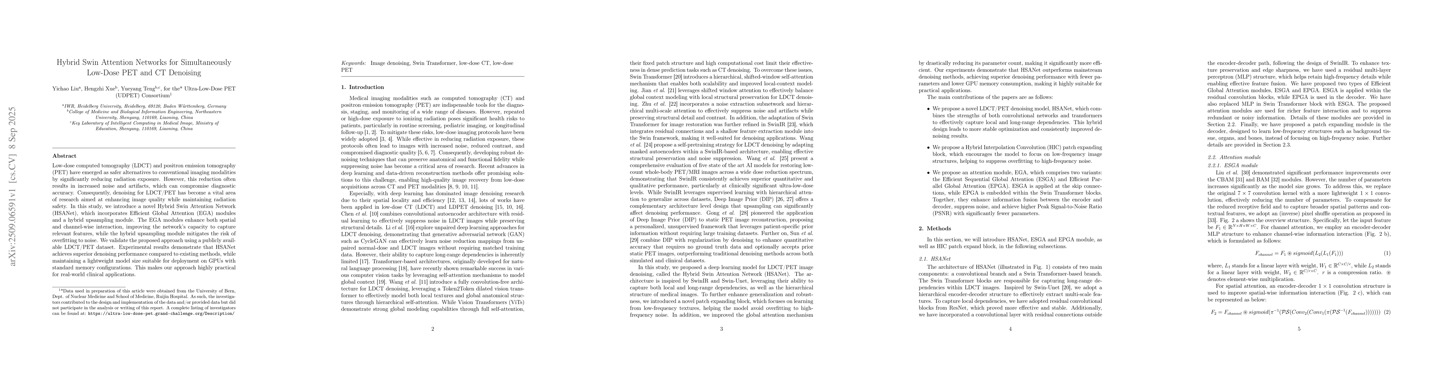 Thumbnail for Hybrid Swin Attention Networks for Simultaneously Low-Dose PET and CT
  Denoising