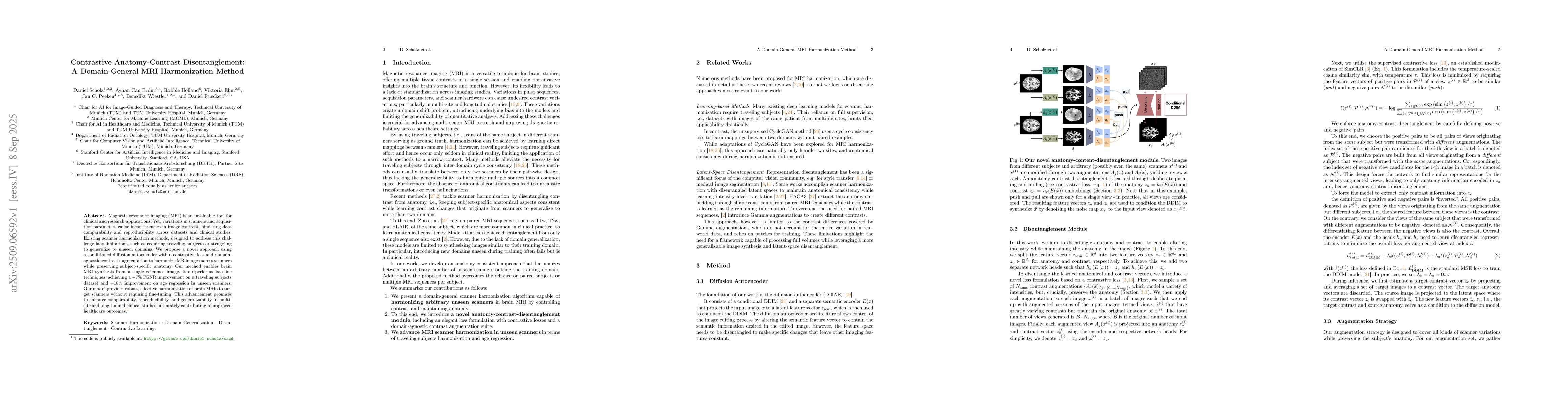 Thumbnail for Contrastive Anatomy-Contrast Disentanglement: A Domain-General MRI
  Harmonization Method