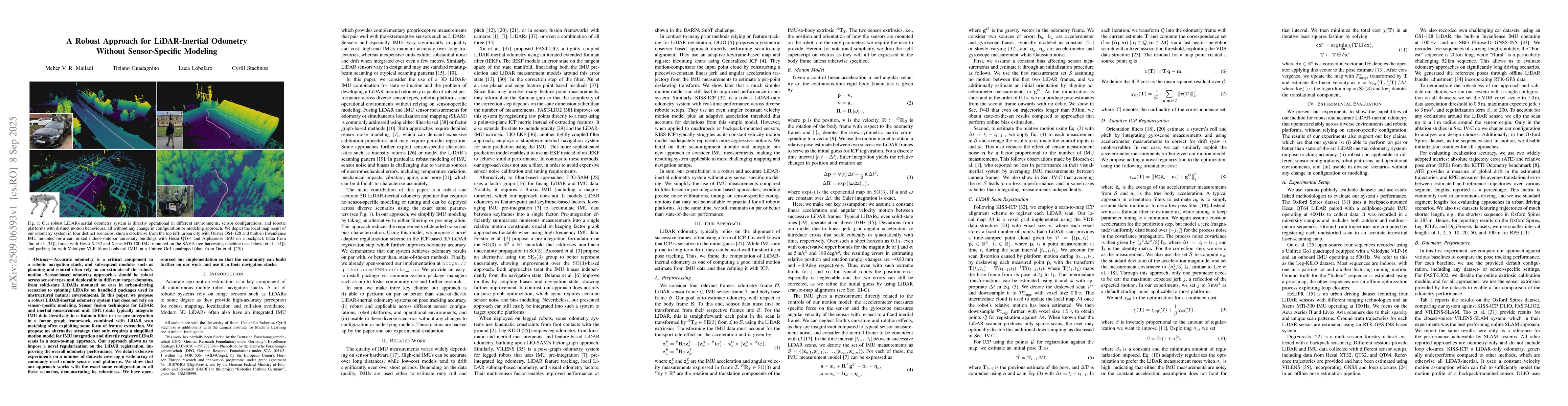 Thumbnail for A Robust Approach for LiDAR-Inertial Odometry Without Sensor-Specific
  Modeling