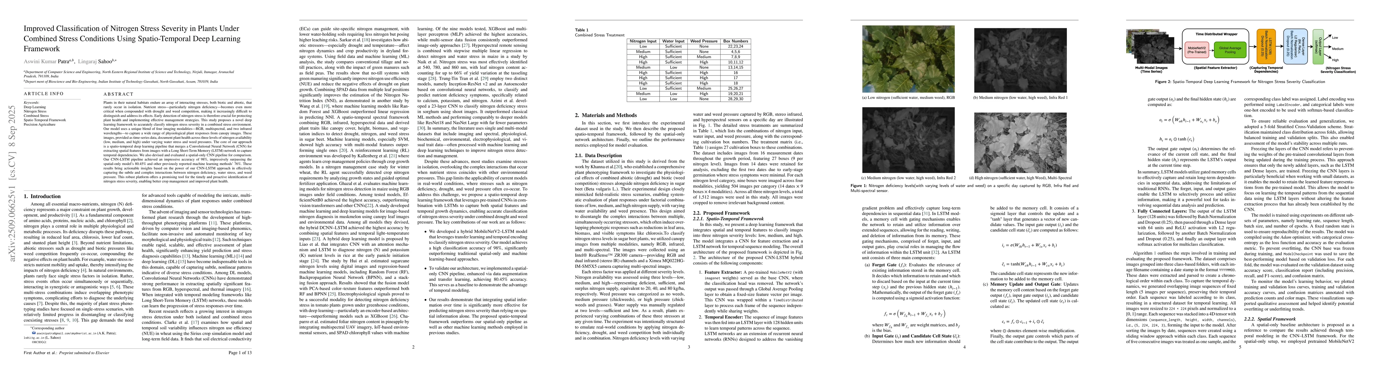 Thumbnail for Improved Classification of Nitrogen Stress Severity in Plants Under
  Combined Stress Conditions Using Spatio-Temporal Deep Learning Framework
